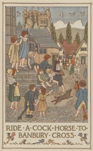Rijd met een hanenpaard naar Banbury Cross (kleurenlitho) door Francis Donkin Bedford