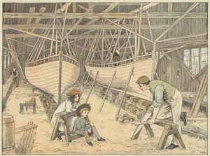 Scheepsbouwer (kleurenlitho) door Francis Donkin Bedford