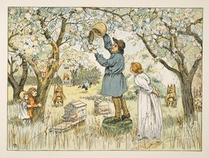 De bijenboer, uit Four and Twenty Toilers, pub. 1900 (kleurenlitho) door Francis Donkin Bedford