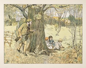 De jachtopziener, uit Four and Twenty Toilers, pub. 1900 (kleurenlitho) door Francis Donkin Bedford