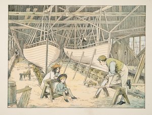De scheepsbouwer, uit Four and Twenty Toilers, pub. 1900 (kleurenlitho) door Francis Donkin Bedford