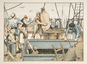 De stuwadoor, uit Vier en twintig stuwadoors, pub. 1900 (kleurenlitho) door Francis Donkin Bedford