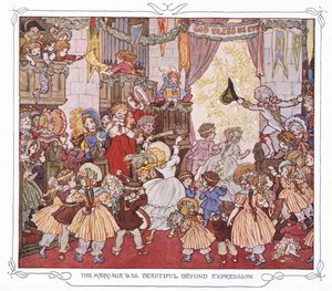 Het huwelijk was onuitsprekelijk mooi, uit The Magic Fishbone pub.by Warne  Co, c.1940 (kleurenlitho) door Francis Donkin Bedford
