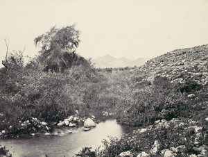 De fontein van Jericho en waarschijnlijke locatie van de stad, ca. 1857 door Francis Frith