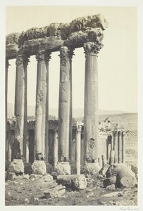 De grote pilaren en kleinere tempel, Baalbek, 1857 door Francis Frith