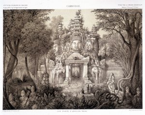 Een poort van Angkor Thom, ca. 1870 - in 