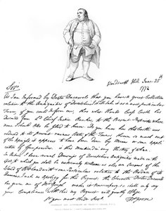 Een brief en portret van Francis Grose door Francis Grose