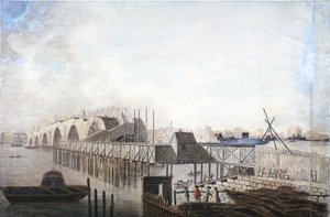 Uitzicht op de Tijdelijke Brug bij Blackfriars, Londen, 1762