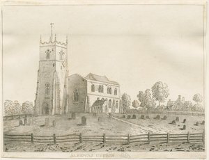 Alrewas Kerk: aquatint gravure, nd [?1848] door Francis Jukes