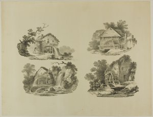Molenwielen bij Abergele, Denbigh, Whitby, Richmond door Francis Nicholson