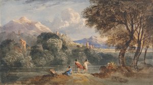 Klassiek landschap met figuren door Francis Oliver Finch