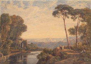 Landschap met een Tempel en Figuren bij een Rivier door Francis Oliver Finch