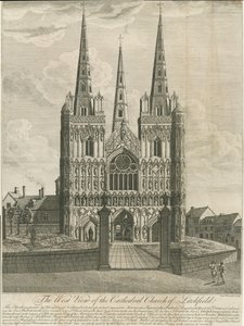 Lichfield Kathedraal - West Front: gravure, nd [18e eeuw] door Francis Perry