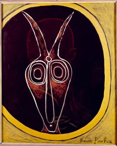 Transparant. Mannengezicht en dierenkop met hoorn erop, 20e eeuw (olieverf op doek) door Francis Picabia