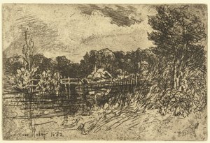 De rivier de Test bij Longparish door Francis Seymour Haden (Sir) (signed by artist)
