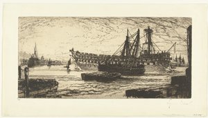 Ontmanteling van het schip de Agamemnon door Francis Seymour Haden (Sir) (signed by artist)