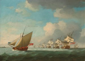 Een Eskader van de Rode die zijn Weg naar het Kanaal Baant met een Admiraliteitsjacht aan de Kust