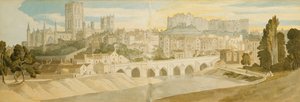 Durham kathedraal en kasteel vanaf de rivier de Wear, 1811 door Francis Towne