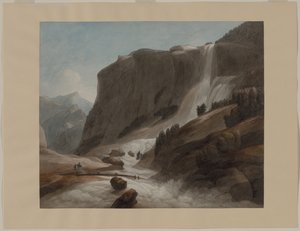 Waterval tussen Chiavenna en de Splügenberg door Francis Towne