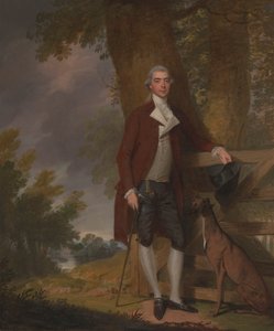 Een heer en zijn hond in een landschap door Francis Wheatley