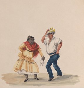 Een man en een vrouw dansen, uit een groep tekeningen die Peruaanse kostuums uitbeelden, 1848 door Francisco