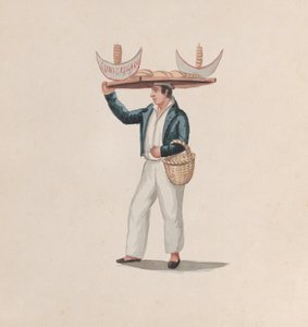 Een tortilla-verkoper die een dienblad op zijn hoofd balanceert, uit een groep tekeningen die Peruaanse... door Francisco