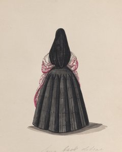 Een vrouw die de saya draagt, gezien van achteren, uit een groep tekeningen die..., ca. 1848