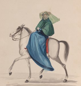 Een elegant geklede vrouw te paard, uit een groep tekeningen die Peruaanse..., ca. 1848