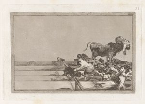 Vreselijke Gebeurtenissen in de Voorste Rijen van de Ring in Madrid en de Dood van de Burgemeester van Torrejon, Plaat 21 uit La tauromaquia door Francisco de Goya