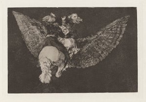 Disparate volante (Vliegende Dwaasheid), ook bekend als Reniego al amigo que cubre con las alas y muerde con el pico (Verloochen de Vriend Die Je Bedekt met Zijn Vleugels en Je Bijt met Zijn Snavel), uit de serie Los disparates (Los proverbios)