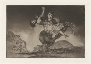 De paardenrover, ook bekend als De vrouw en het paard, laat iemand anders ze temmen, uit de serie Los disparates door Francisco de Goya