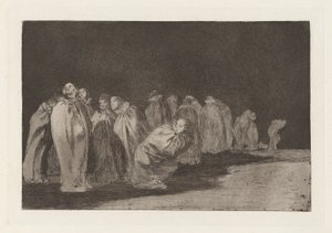 Los ensacados (De mannen in zakken), ook bekend als So el sayal, hay al (Er is iets onder het boetekleed), uit de serie Los disparates (Los proverbios)