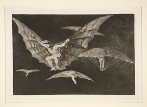 Modo de volar (Een manier van vliegen), pl. 13 uit de serie Los proverbios door Francisco de Goya