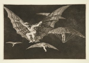 Manier van vliegen, pl. 13 uit de serie Los proverbios door Francisco de Goya