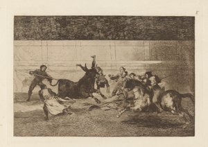 Dood van Pepe Illo, 2e Compositie, Plaat E uit La tauromaquia (derde editie) door Francisco de Goya