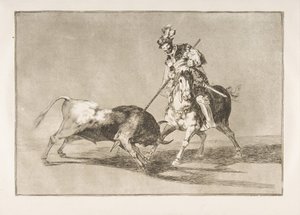 Plaat 11 uit de Tauromaquia: De Cid campeador steekt een andere stier, 1816 door Francisco de Goya