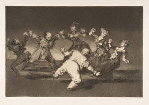 Plaat 12 uit de Disparates: Als Marion wil dansen, dan heeft ze..., ca. 1816-23 gepubliceerd 1864 door Francisco de Goya