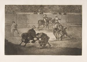 Plaat 29 van de Tauromaquia: Pepe Illo maakt de pas van de recorte door Francisco de Goya