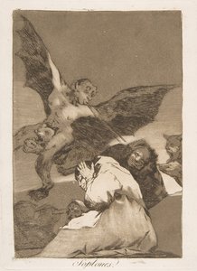 Plaat 48 uit Los Caprichos: Roddelaren - Windvlagen door Francisco de Goya