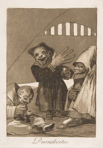 Plaat 49 uit Los Caprichos: Hobgoblins Duendecitos door Francisco de Goya