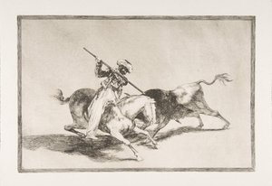 Plaat 5 uit De Tauromaquia: De vurige Moor Gazul is de eerste die stieren spiest, 1816 door Francisco de Goya