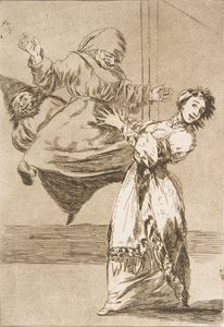 Blad 74 uit Los Caprichos: Schreeuw niet, domkop door Francisco de Goya