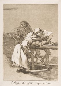 Plaat 78 uit Los Caprichos: Wees snel, ze worden wakker Despacha, que dispiertan., 1799 door Francisco de Goya