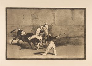 Plaat 8 uit de Tauromaquia: Een Moor gevangen door de stier in de arena door Francisco de Goya