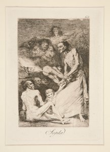Sopla (Blazen), pl. 69 uit de serie Los caprichos door Francisco de Goya