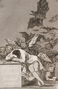 De slaap van de rede brengt monsters voort (Nr. 43), uit Los Caprichos door Francisco de Goya