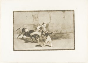 Een Moor gevangen door de stier in de ring, plaat 8 uit De kunst van het stierenvechten door Francisco Jose de Goya y Lucientes