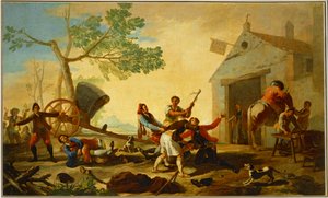 Een gevecht buiten de nieuwe taverne ... (schilderij op canvas) door Francisco Jose de Goya y Lucientes