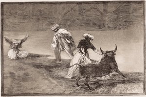 Stierengevecht: De Moren spelen de cape met een andere stier in een omheining