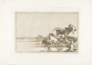 Vreselijke gebeurtenissen in de voorste rijen van de ring in Madrid, en de dood van de burgemeester van Torrejón, plaat 21 uit De Kunst van het Stierenvechten
